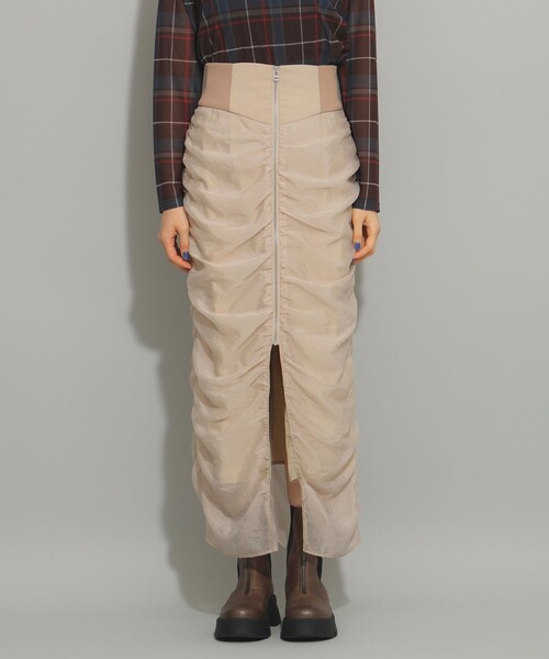 Ray BEAMS（レイビームス）の「シアー ギャザー ジップ スカート（スカート・レディース・ブラック/ベージュ・0/1）」の12枚目の写真