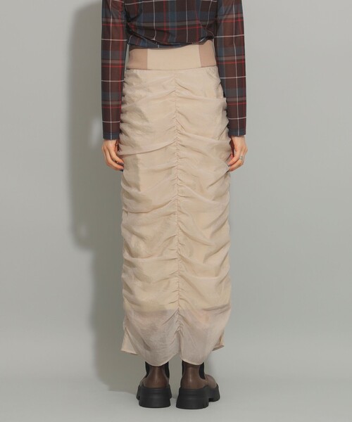 Ray BEAMS（レイビームス）の「シアー ギャザー ジップ スカート（スカート・レディース・ブラック/ベージュ・0/1）」の14枚目の写真