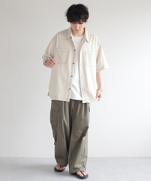 RAGEBLUE（レイジブルー）の「配色ステッチ/オーバーサイズシャツ（シャツ/ブラウス・メンズ・ブラック/グレー/ホワイト・MEDIUM/LARGE）」の4枚目の写真