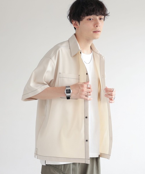 RAGEBLUE（レイジブルー）の「配色ステッチ/オーバーサイズシャツ（シャツ/ブラウス・メンズ・ブラック/グレー/ホワイト・MEDIUM/LARGE）」の5枚目の写真