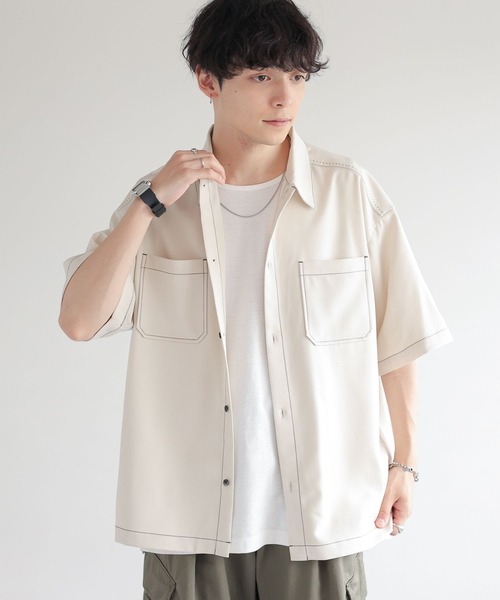 RAGEBLUE（レイジブルー）の「配色ステッチ/オーバーサイズシャツ（シャツ/ブラウス・メンズ・ブラック/グレー/ホワイト・MEDIUM/LARGE）」の6枚目の写真