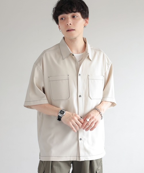 RAGEBLUE（レイジブルー）の「配色ステッチ/オーバーサイズシャツ（シャツ/ブラウス・メンズ・ブラック/グレー/ホワイト・MEDIUM/LARGE）」の7枚目の写真