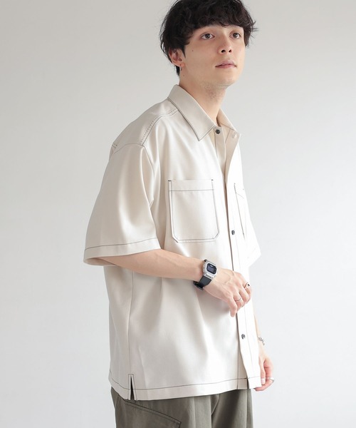 RAGEBLUE（レイジブルー）の「配色ステッチ/オーバーサイズシャツ（シャツ/ブラウス・メンズ・ブラック/グレー/ホワイト・MEDIUM/LARGE）」の8枚目の写真