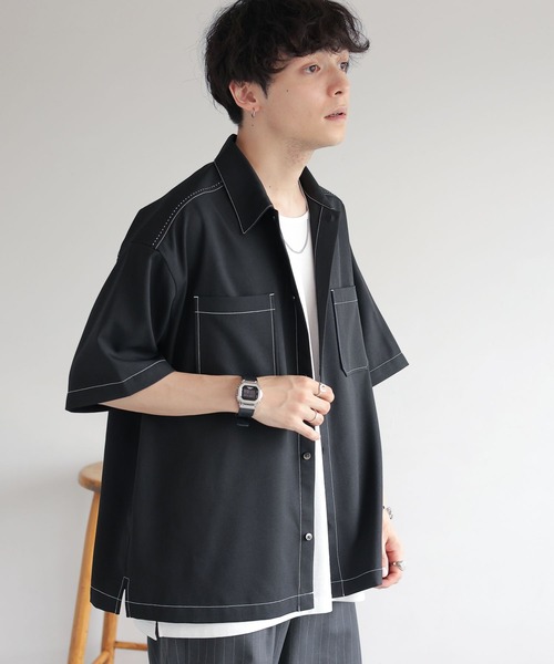 RAGEBLUE（レイジブルー）の「配色ステッチ/オーバーサイズシャツ（シャツ/ブラウス・メンズ・ブラック/グレー/ホワイト・MEDIUM/LARGE）」の10枚目の写真