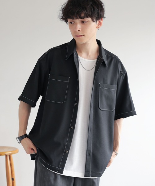 RAGEBLUE（レイジブルー）の「配色ステッチ/オーバーサイズシャツ（シャツ/ブラウス・メンズ・ブラック/グレー/ホワイト・MEDIUM/LARGE）」の11枚目の写真