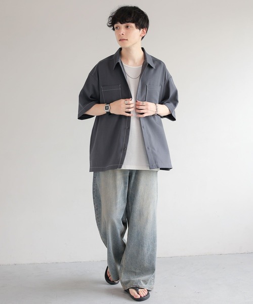 RAGEBLUE（レイジブルー）の「配色ステッチ/オーバーサイズシャツ（シャツ/ブラウス・メンズ・ブラック/グレー/ホワイト・MEDIUM/LARGE）」の13枚目の写真