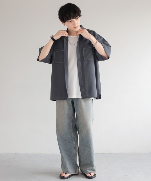 RAGEBLUE（レイジブルー）の「配色ステッチ/オーバーサイズシャツ（シャツ/ブラウス・メンズ・ブラック/グレー/ホワイト・MEDIUM/LARGE）」の14枚目の写真