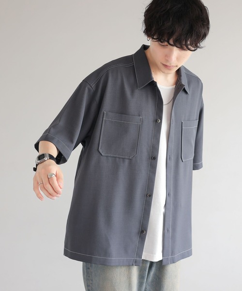 RAGEBLUE（レイジブルー）の「配色ステッチ/オーバーサイズシャツ（シャツ/ブラウス・メンズ・ブラック/グレー/ホワイト・MEDIUM/LARGE）」の15枚目の写真