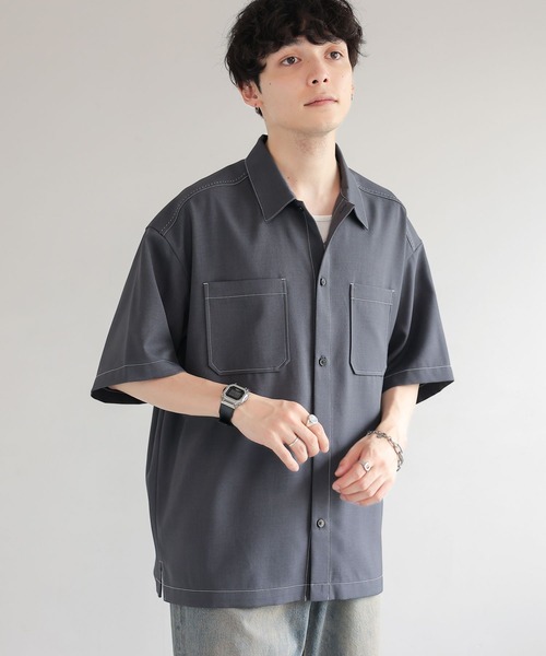 RAGEBLUE（レイジブルー）の「配色ステッチ/オーバーサイズシャツ（シャツ/ブラウス・メンズ・ブラック/グレー/ホワイト・MEDIUM/LARGE）」の16枚目の写真