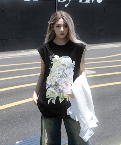 neos（ネオス）の「【neos】ルーズシルエット フラワー ブーケ プリント ノースリーブ シャツ タンクトップ（タンクトップ・メンズ・ホワイト/ブラック・MEDIUM/LARGE/X-LARGE）」の5枚目の写真