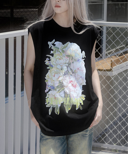 neos（ネオス）の「【neos】ルーズシルエット フラワー ブーケ プリント ノースリーブ シャツ タンクトップ（タンクトップ・メンズ・ホワイト/ブラック・MEDIUM/LARGE/X-LARGE）」の6枚目の写真