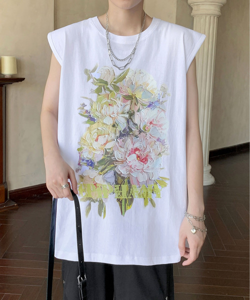 neos（ネオス）の「【neos】ルーズシルエット フラワー ブーケ プリント ノースリーブ シャツ タンクトップ（タンクトップ・メンズ・ホワイト/ブラック・MEDIUM/LARGE/X-LARGE）」の7枚目の写真