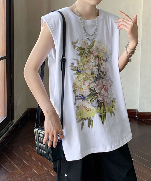 neos（ネオス）の「【neos】ルーズシルエット フラワー ブーケ プリント ノースリーブ シャツ タンクトップ（タンクトップ・メンズ・ホワイト/ブラック・MEDIUM/LARGE/X-LARGE）」の8枚目の写真