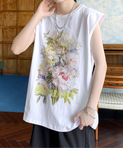 neos（ネオス）の「【neos】ルーズシルエット フラワー ブーケ プリント ノースリーブ シャツ タンクトップ（タンクトップ・メンズ・ホワイト/ブラック・MEDIUM/LARGE/X-LARGE）」の10枚目の写真