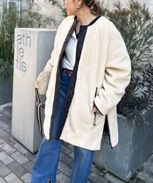 TAION | ◇【WEB限定】【TAION/タイオン】ノーカラーボアコート(リバーシブル) 24AW(ダウンジャケット/コート)