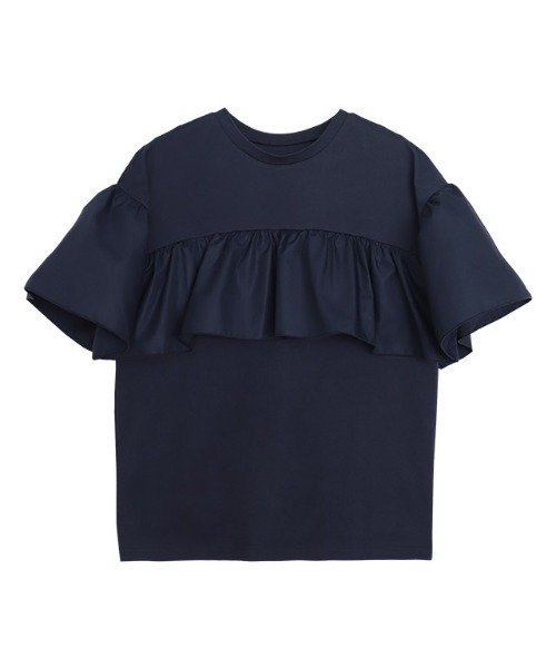 Pierrot（ピエロ）の「【イージーケア】ラッフルフリルドッキングカットソー（Tシャツ/カットソー・レディース・ネイビー/オフホワイト/ブラック・L/M）」の6枚目の写真