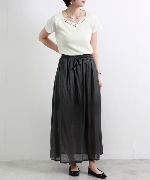 Fizz(フィズ)の「【Fizz/フィズ】 コットンガーゼスカート(スカート・レディース・グリーン/ブラック/カーキ/ネイビー/ベージュ/ピンク・M)」の8枚目の写真