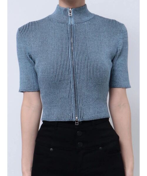 EMODA(エモダ)の「プレーティングハーフリブニット(ニット/セーター・レディース・ホワイト/ピンク/ブラック/グレー/ブルー・FREE)」の1枚目の写真