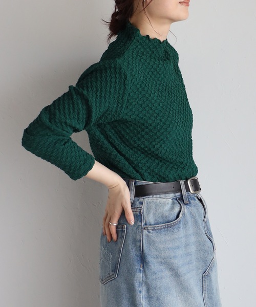 &HALF(アンドハーフ)の「カラージャガードハイネックトップス(Tシャツ/カットソー・レディース・ブラック/オフホワイト/ブルー/チェリーピンク/グリーン・M/L)」の22枚目の写真