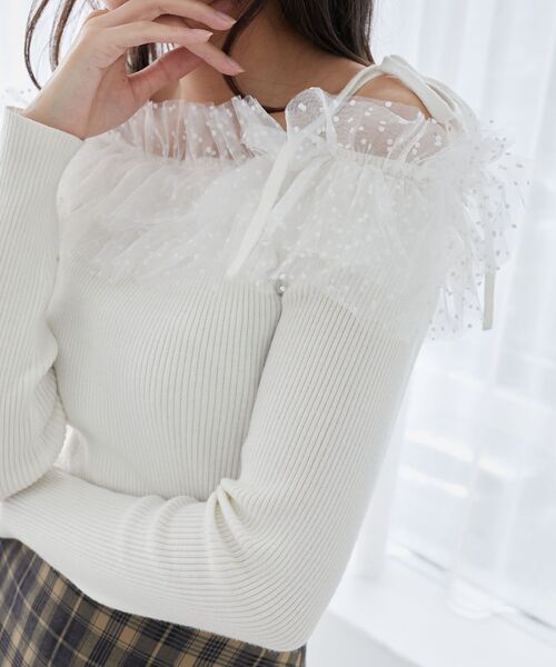 MAJESTIC LEGON(マジェスティックレゴン)の「2wayミルフィーユフリルニット(ニット/セーター・レディース・アイボリー/ブルー系その他5/ブラック/ピンク・MEDIUM)」の12枚目の写真