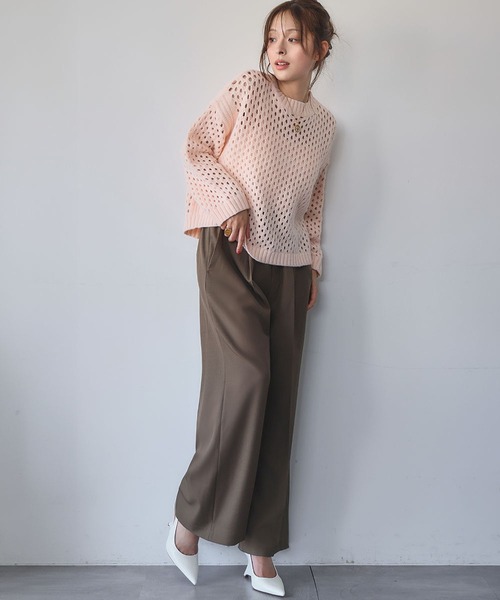 ELFRANK（エルフランク）の「《新色追加》ショート丈 透かし編み メッシュニット プルオーバー（ニット/セーター・レディース・ブラック/オフホワイト/グレー/ピンク・FREE）」の13枚目の写真