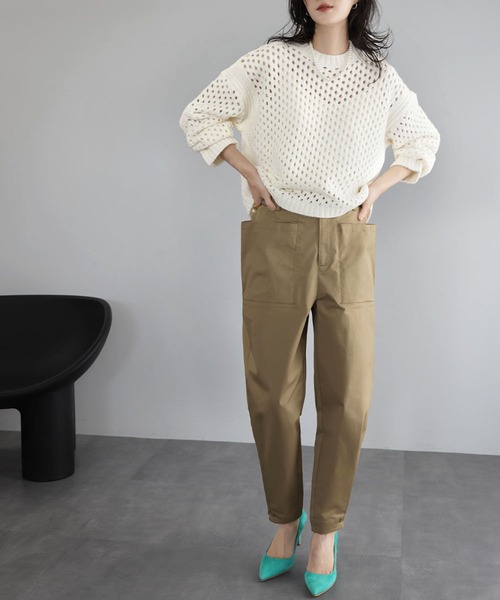 ELFRANK（エルフランク）の「《新色追加》ショート丈 透かし編み メッシュニット プルオーバー（ニット/セーター・レディース・ブラック/オフホワイト/グレー/ピンク・FREE）」の18枚目の写真