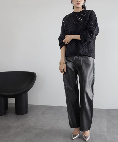 ELFRANK（エルフランク）の「《新色追加》ショート丈 透かし編み メッシュニット プルオーバー（ニット/セーター・レディース・ブラック/オフホワイト/グレー/ピンク・FREE）」の21枚目の写真