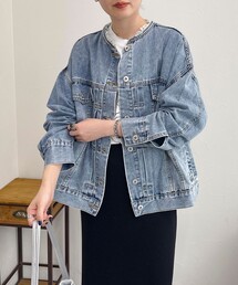 ノーカラーデニムジャケット