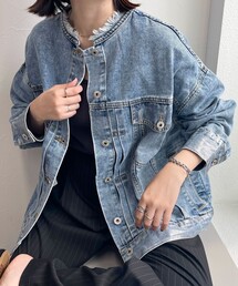 ノーカラーデニムジャケット