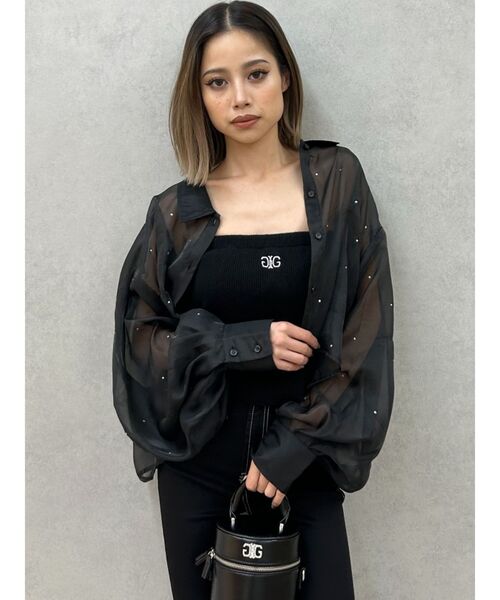 GYDA（ジェイダ）の「シアーラインストーンショートシャツ