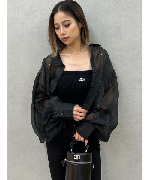 GYDA（ジェイダ）の「シアーラインストーンショートシャツ