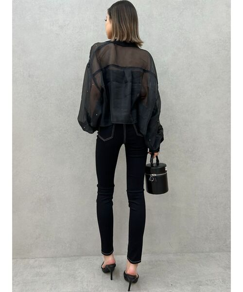 GYDA（ジェイダ）の「シアーラインストーンショートシャツ（シャツ/ブラウス・レディース・オフホワイト/グレー/ブラック・FREE）」の7枚目の写真