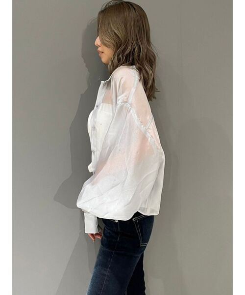 GYDA（ジェイダ）の「シアーラインストーンショートシャツ（シャツ/ブラウス・レディース・オフホワイト/グレー/ブラック・FREE）」の16枚目の写真