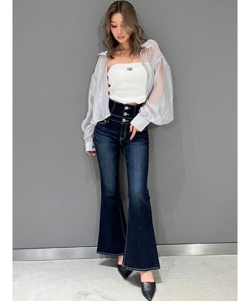 GYDA（ジェイダ）の「シアーラインストーンショートシャツ（シャツ/ブラウス・レディース・オフホワイト/グレー/ブラック・FREE）」の18枚目の写真