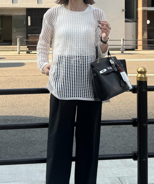 ISOOK（アイスー）の「メッシュニット(chiica select) / シアーニット 編みトップス メッシュトップス（ニット/セーター・レディース・アイボリー・FREE）」の6枚目の写真