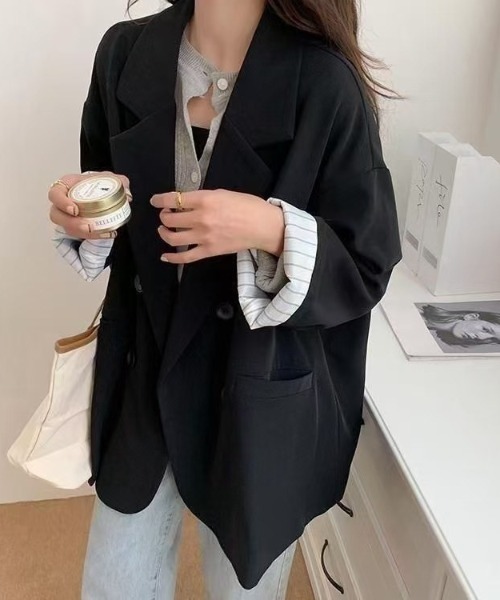 ap retro(アプレトロ)の「Bigシルエットダブルテーラードジャケット(テーラードジャケット・レディース・ベージュ/グレー/ブラック/ネイビー・FREE)」の6枚目の写真