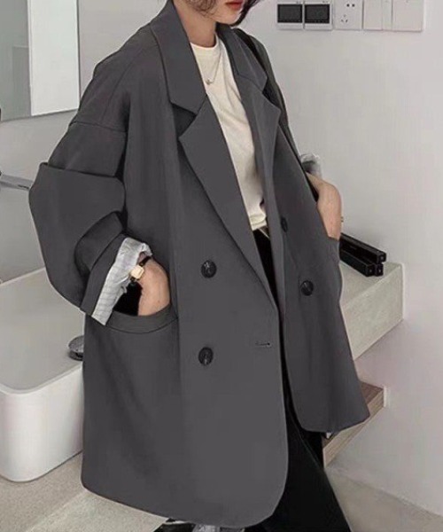 ap retro(アプレトロ)の「Bigシルエットダブルテーラードジャケット(テーラードジャケット・レディース・ベージュ/グレー/ブラック/ネイビー・FREE)」の7枚目の写真