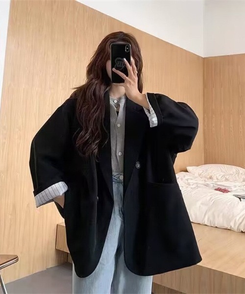 ap retro(アプレトロ)の「Bigシルエットダブルテーラードジャケット(テーラードジャケット・レディース・ベージュ/グレー/ブラック/ネイビー・FREE)」の19枚目の写真