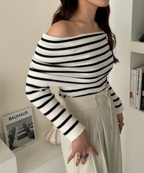 efill(エフィル)の「ボーダー オフショルダー トップス(Tシャツ/カットソー・レディース・ベージュ系・FREE)」の12枚目の写真