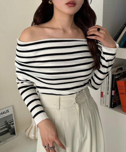 efill(エフィル)の「ボーダー オフショルダー トップス(Tシャツ/カットソー・レディース・ベージュ系・FREE)」の21枚目の写真