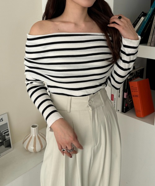 efill(エフィル)の「ボーダー オフショルダー トップス(Tシャツ/カットソー・レディース・ベージュ系・FREE)」の22枚目の写真