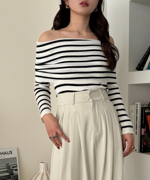 efill(エフィル)の「ボーダー オフショルダー トップス(Tシャツ/カットソー・レディース・ベージュ系・FREE)」の13枚目の写真