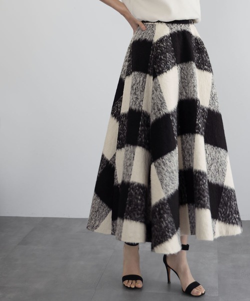 エルフランク（ELFRANK）/【VERY 1月号掲載】ブロックチェック起毛ロングフレアスカート セール】【VERY 1月号掲載】ブロックチェック起毛ロングフレアスカート