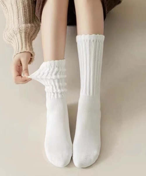 CALIFORNIA OUTFITTERS（カリフォルニア アウトフィッターズ）の「3-9D25 無地 リブルーズソックス 膝下丈 シンプル 薄手（ソックス/靴下・レディース・ホワイト/グレー/ブラック・ONESIZE）」の5枚目の写真