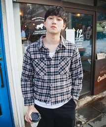 【White Line】 カットオフ 短丈 長袖 チェック シャツ