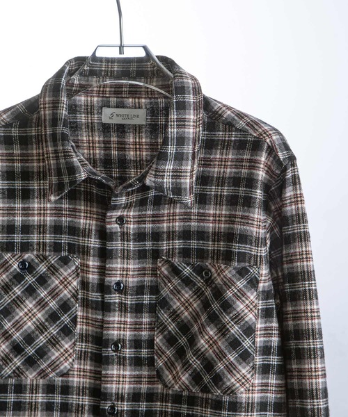 ZIP FIVE -White Line-(ジップファイブホワイトライン)の「【White Line】 カットオフ 短丈 長袖 チェック シャツ(シャツ/ブラウス・メンズ・グリーン/レッド/イエロー/ブルー/ブラック・MEDIUM/LARGE)」の6枚目の写真