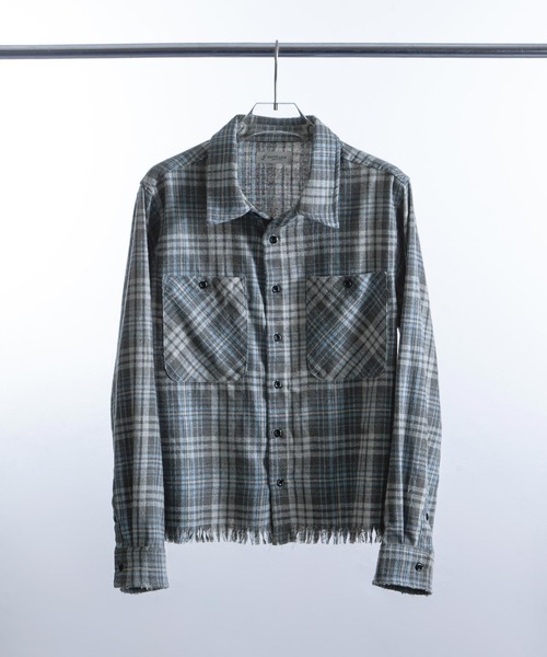 セール】【White Line】 カットオフ 短丈 長袖 チェック シャツ