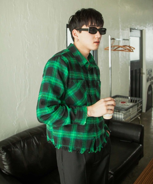 White Line】 カットオフ 短丈 長袖 チェック シャツ（シャツ/ブラウス