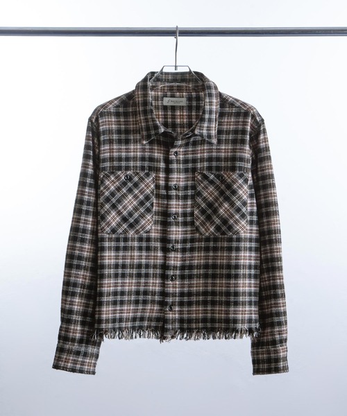 White Line】 カットオフ 短丈 長袖 チェック シャツ（シャツ/ブラウス