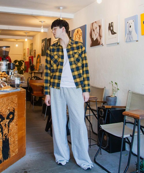 ZIP FIVE -White Line-(ジップファイブホワイトライン)の「【White Line】 カットオフ 短丈 長袖 チェック シャツ(シャツ/ブラウス・メンズ・グリーン/レッド/イエロー/ブルー/ブラック・MEDIUM/LARGE)」の20枚目の写真